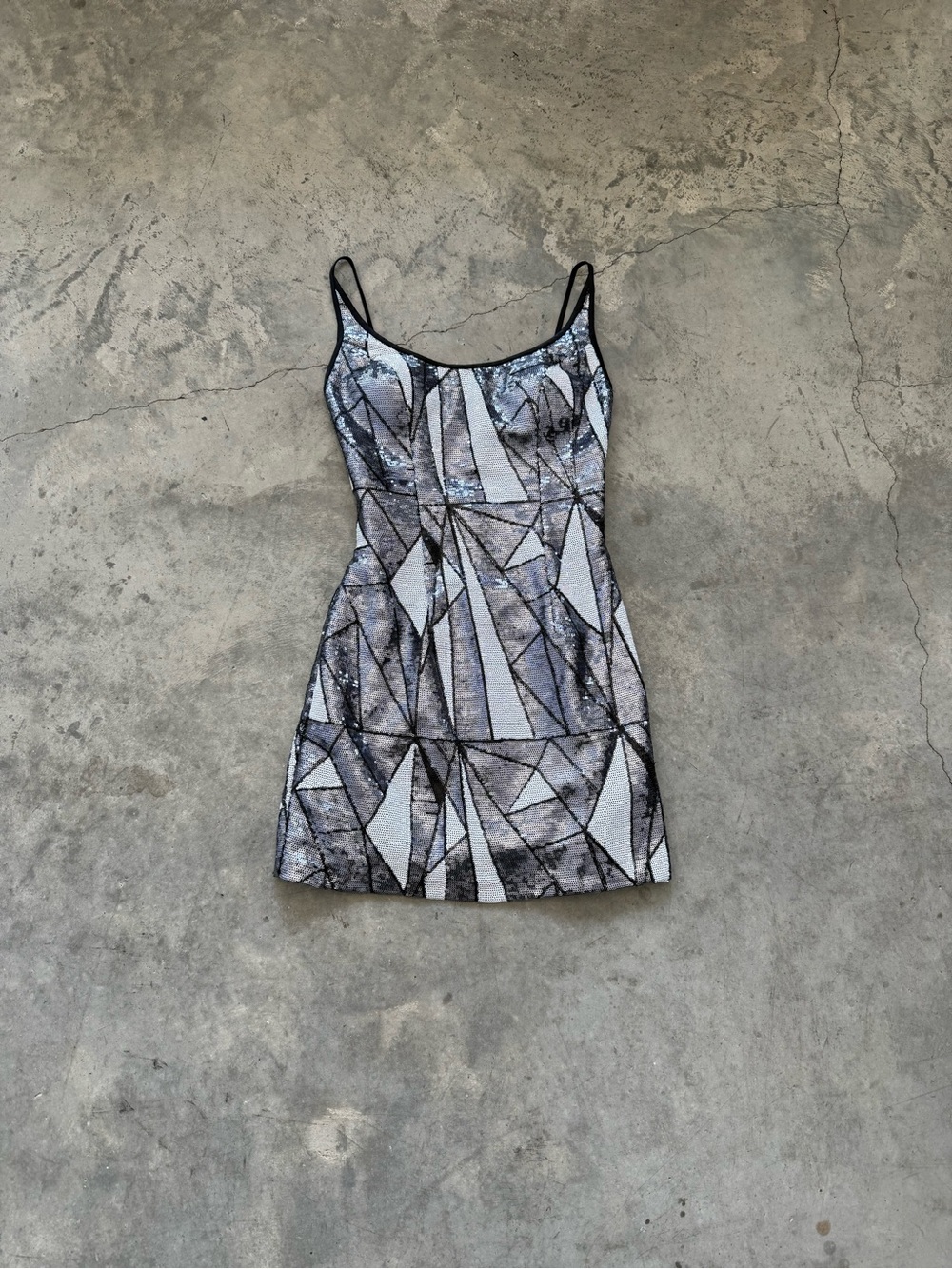 Tony Bowls Silver and Black Geometric Sequin Mini Dress
